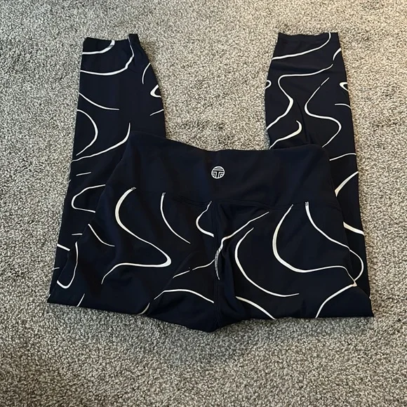 TORY BURCH TORY SPORT NAVY AND WHITE SWIRL LEGGINGS NWOT - Picture 3 of 3